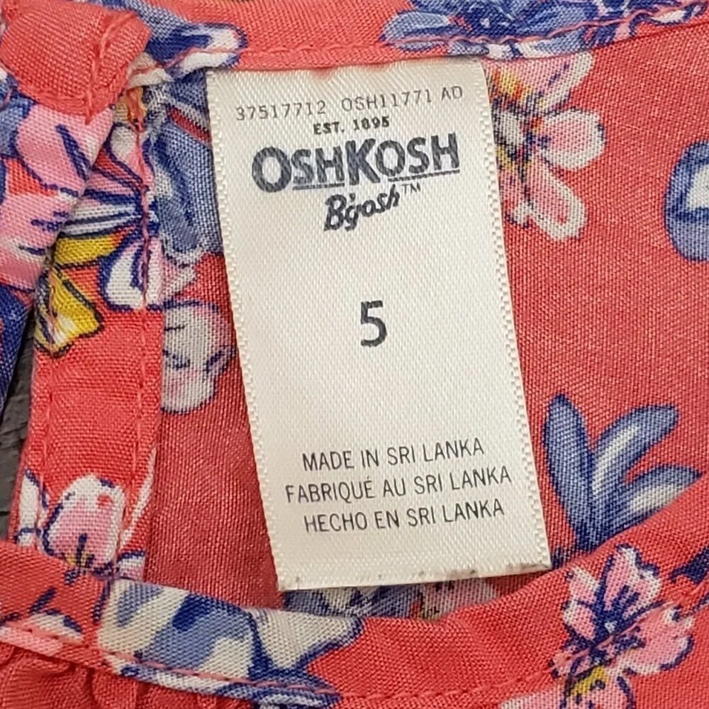 Girls OshKosh B'gosh Casual Dress Size 5 Pink Floral